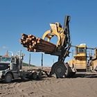 Logs being loaded onto a semi-truck