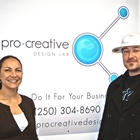 man and woman standing in front of a sign