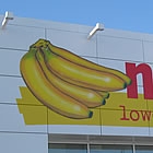 A building with a picture of banannas and a