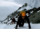 Person climbing on rocks