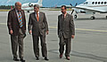 MP Jim Abbott, Prime Minister Stephen Harper and Cranbrook Mayor Scott Manjak at airport