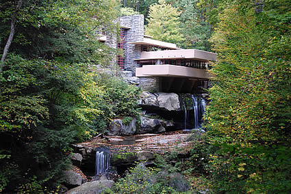 Home designed with a waterfall feature