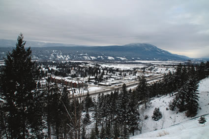 Aerial photo of Radium in winter