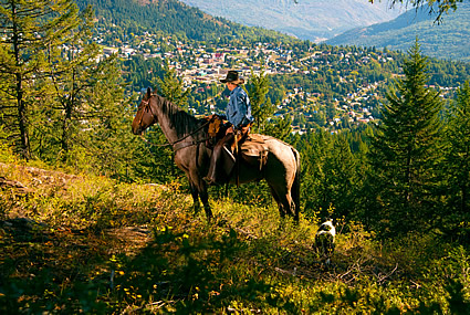 man riding a horse in the mountains